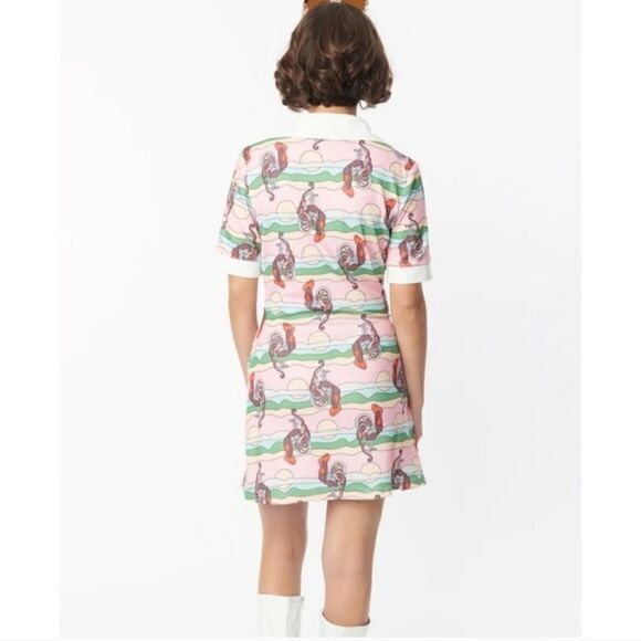 Unique Vintage Rooster Print Mini Dress - Picture 4 of 8